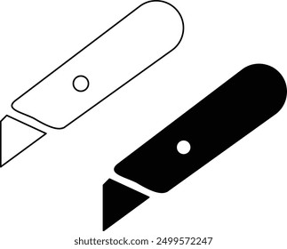 Work knives. Cartoon cutter knife. retractable blade or knife. Paper or cardboard cutter. Work, school tools. Retractable blades concept. Utility knife or jackknife.