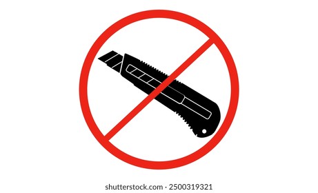 Arbeitsmesser sind verboten. Nicht zerlegen. Dies gilt für einziehbare Klingen oder Messer, schwarz und rot isolierte Silhouette