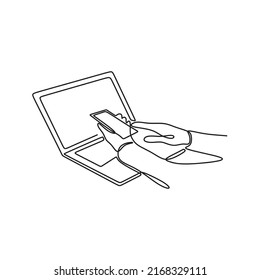 work with laptop continuous drawing single line art