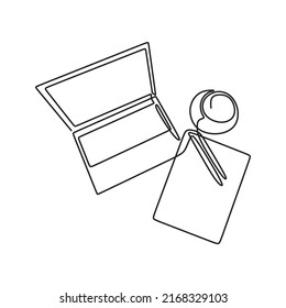 work with laptop cup continuous drawing single line art