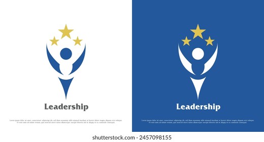 Work leadership logo design illustration. Silhouettes people person worker boss supervisor manager founder success employer company office staff. Star business simple minimal abstract icon symbol.