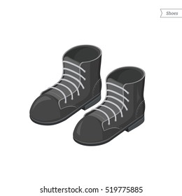 Work leather boots isolated on white background.  Casual shoes isometric view. Vector Illustration.