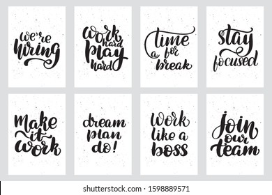 Work lettering postcard set. Sleep quote. Sweet cute hand drawn inspiration typography. Calligraphy postcard poster graphic design element. Hand written sign, vector stock illustration.