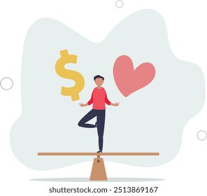 Work life balance, balancing between career to make money and personal life to enjoy with yourself or family concept.flat design with people.