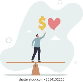 Work life balance, balancing between career to make money and personal life to enjoy with yourself or family concept.flat characters.