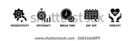 Work Life Balance banner web icon vector illustration concept with icon of productivity, efficiency, break time, day off, and therapy