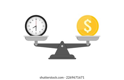 Work life balance between time and money. Vector illustration.