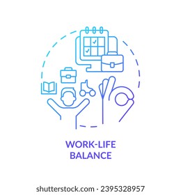 Work life balance blue gradient concept icon. Take break. Avoid burnout. Time management. Flexible work. Mental health support abstract idea thin line illustration. Isolated outline drawing