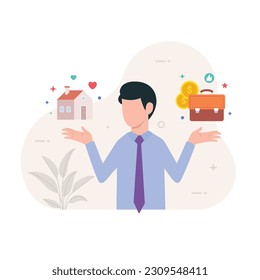 Work and life balance with career and family comparison concept