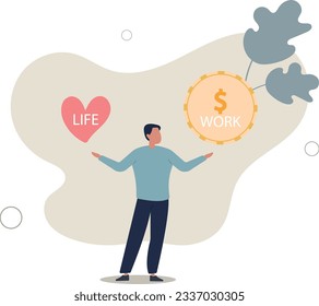 Work life balance, choose between spend your time with family and yourself or hard work to make money concept.flat vector illustration.