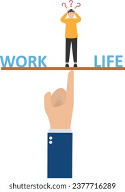 Work life balance, choose between spending your time with family and yourself or hard work to make money concept, confuse businessman  with the word work and life heart shape on other hand.

