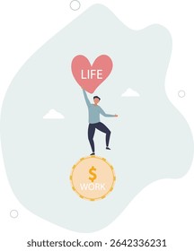 Work life balance, choose between spend your time with family and yourself or hard work to make money concept. character life .