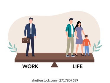 Equilibrio de vida laboral, elegir entre la familia o el trabajo duro para tener éxito, oportunidad de carrera o pasar tiempo con la familia, la decisión o el concepto de responsabilidad, ver la comparación entre la familia y el hombre trabajar duro.