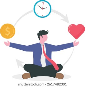 Work Life Balance concept. Businessman found his balance with health and money

