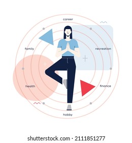 Work Life Balance Concept. Career And Personal Life On A Scales. Equilibrium Between Rest And Job. Abstract Comparison Of Time Spent. Flat Vector Illustration