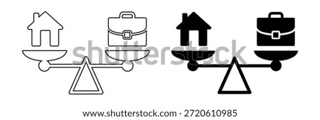 Work life balance concept with house and briefcase on scales,Work Life Balance icon set multiple style collection