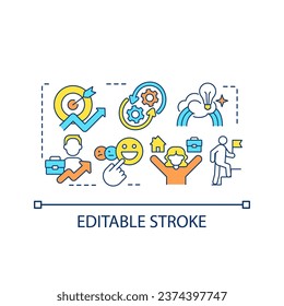 Work life balance concept icon. Share company goals. Career growth. Employees development program abstract idea thin line illustration. Isolated outline drawing. Editable stroke. Arial font used