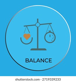 Icono de concepto de equilibrio de vida laboral con corazón y reloj en escalas