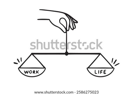 work and life balance concept. scales are in balance doodle hand drawn icon. Outline drawing work and life balance line clipart symbol. Vector illustration