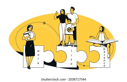 Work Life Balance concept vector illustration. Combining work and family. Parenting responsibilities and career, professional success. Difficult choices, life dilemma, finding balance, making decision