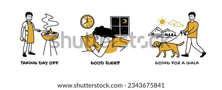 Work life balance concept. Vector of a young man and a woman enjoying day off