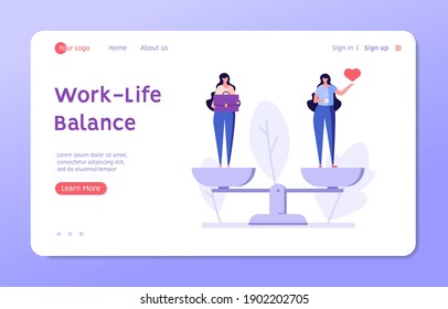 Work Life Balance Concept. Women Choosing between Career or Family on the Sale. Choose between Business and Relationship, Money or Love. Equality Concept. Vector illustration for Web Design