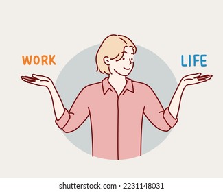 Work and life balance. Hand drawn style vector design illustrations.