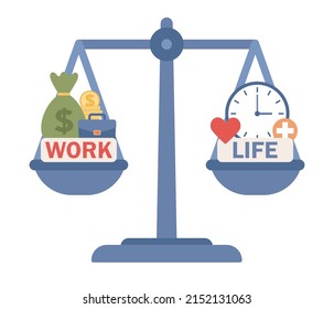 Equilibrio entre trabajo y vida. La armonía escoge entre carrera y dinero versus amor y tiempo, ocio o negocios. Ilustración plana del vector