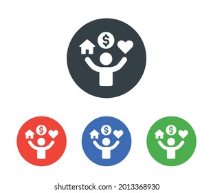 Work life balance icon concept. Containing icon about love, money and asset. Vector illustration.