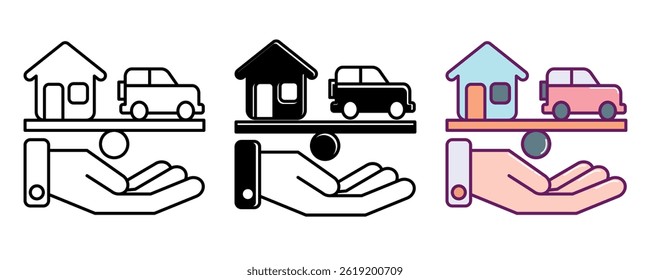 Work Life Balance icon represented by hand, scale Line, Filled, Color style.