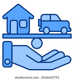 Work Life Balance icon represented by hand, scale Blue style.