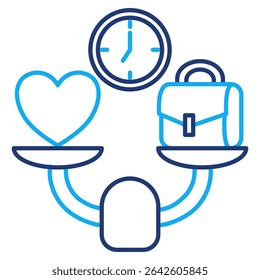 Work Life Balance icon represented by briefcase, love, scale Dual Line style.