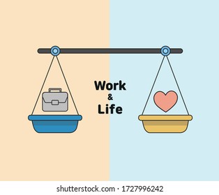 Work and Life Balance illustration set. Seesaw, Business, lifestyle, love, Equal Vector drawing. Hand drawn style.