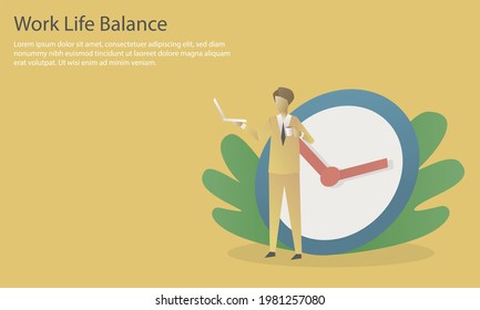 Work Life Balance Initiatives concept,flexible component to good work and make time for life,Businessmen work along with their favorite coffee, vector illustration.