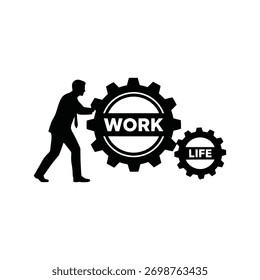 Equilibrio de vida laboral como mecanismo de engranajes entrelazados. Sincronización del trabajo y la vida a través de engranajes conectados.