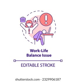 Work life balance issue concept icon. Heavy workload. Freelance worker. Remote work disadvantage. Mental health problem abstract idea thin line illustration. Isolated outline drawing. Editable stroke