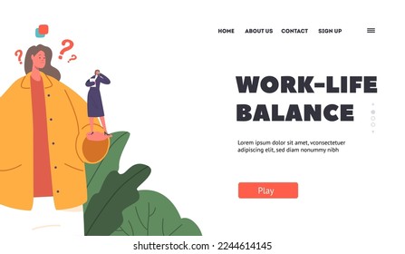 Work Life Balance Landing Page Template. Doubtful Female Character Thinking of Career. Confused Woman Wanna be Successful Businesswoman. Difficult Decision Concept. Cartoon People Vector Illustration