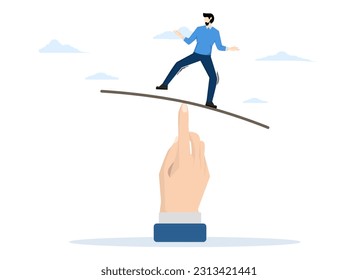 Equilibrio de vida laboral. estabilidad mental. Superar el miedo y los obstáculos, la igualdad. empresario de pie sobre una sierra para mantener el equilibrio, ilustración vectorial plana.