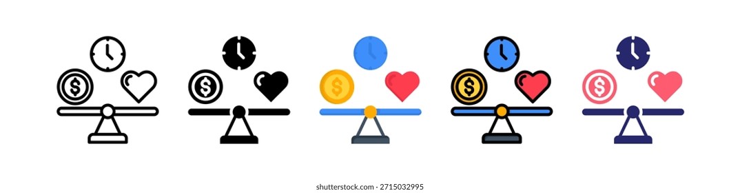 Trabajo Balance de la vida Múltiple Estilo Icon Set Colección..