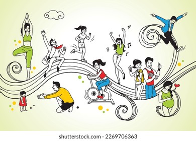 Work and life balance, People balance jobs, money, and sleep. Comparison of business stress and healthy happy life.