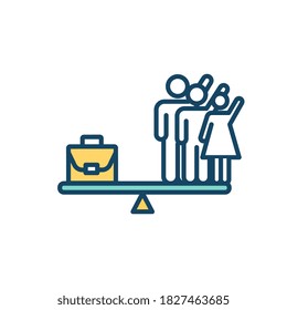 Work life balance RGB color icon. Job and people on scale. Weight of employment. Professional occupation. Work force challenge. Unemployment rate, social issue. Isolated vector illustration