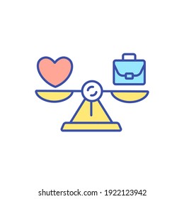 Work life balance RGB color icon. Harmony between job and family. Metaphor for career and lifestyle comparison. Healthy habit. Positive attitude and wellbeing. Isolated vector illustration