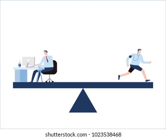 Work life balance scales business and family lifestyle choice.
business concept.
vector people flat design illustration isolated background.
