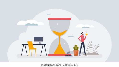 Work life balance with time for career and relaxation tiny person concept. Limited time for job or wellness for healthy recover from stress vector illustration. Effective and calm business management