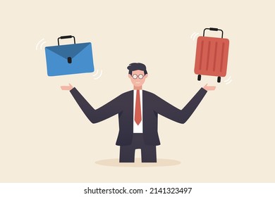 Work life balance or work and travel. Reduce working day to increase efficiency and productivity, flexible work day for employee benefit concept.
