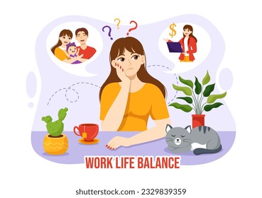 Work Life Balance Vector Illustration of Person Balancing with Job and Family or Leisure Activities in Multitasking Flat Cartoon Hand Drawn Templates
