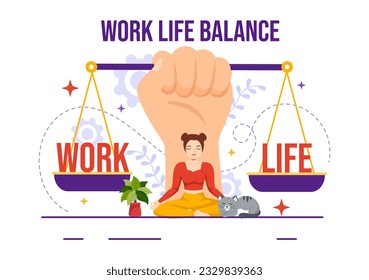 Vector de balance de vida laboral Ilustración del equilibrio personal con actividades laborales y familiares o de ocio en plantillas de dibujo de mano de dibujos planos multitarea