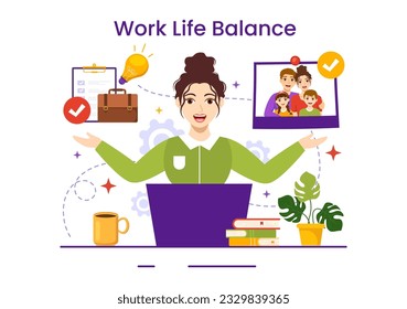 Work Life Balance Vector Illustration of Person Balancing with Job and Family or Leisure Activities in Multitasking Flat Cartoon Hand Drawn Templates