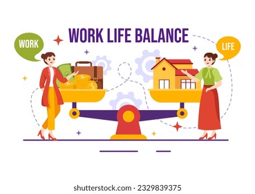 Vector de balance de vida laboral Ilustración del equilibrio personal con actividades laborales y familiares o de ocio en plantillas de dibujo de mano de dibujos planos multitarea