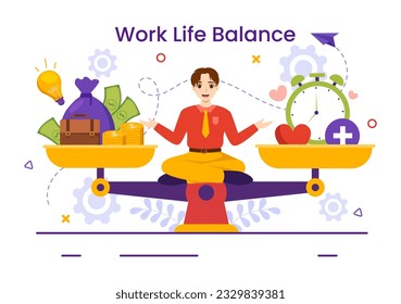 Work Life Balance Vector Illustration of Person Balancing with Job and Family or Leisure Activities in Multitasking Flat Cartoon Hand Drawn Templates